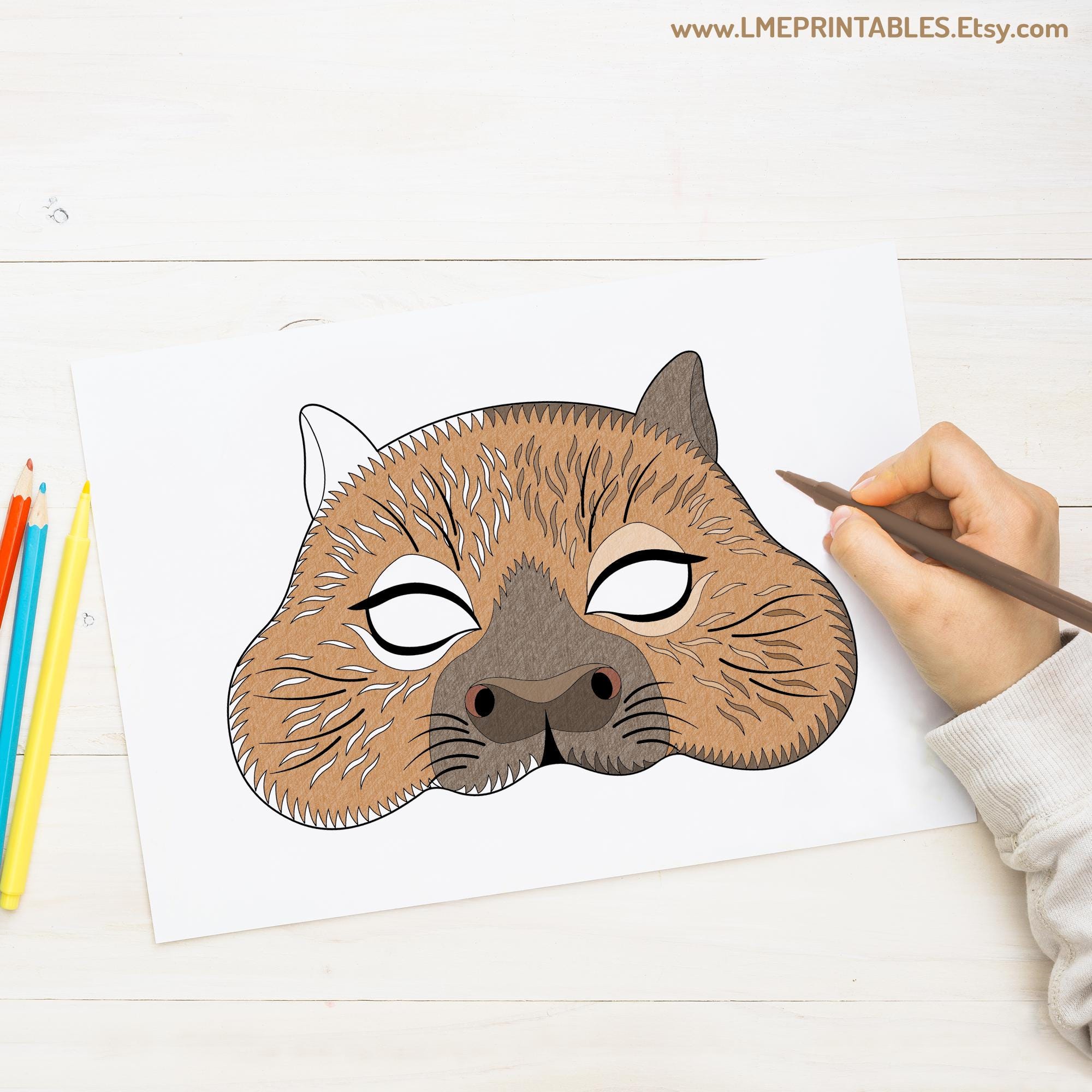 Capybara Coloring Mask Printable Halloween Costume Carnival Animal ...