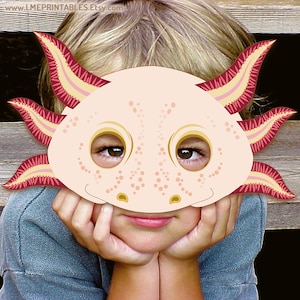 Axolotl Mask Printable PDF Paper Halloween Costume Template Salamander Albino Amphibian Pool Party Lake Acuatic Animal Kids Adults DIY Fish image 5