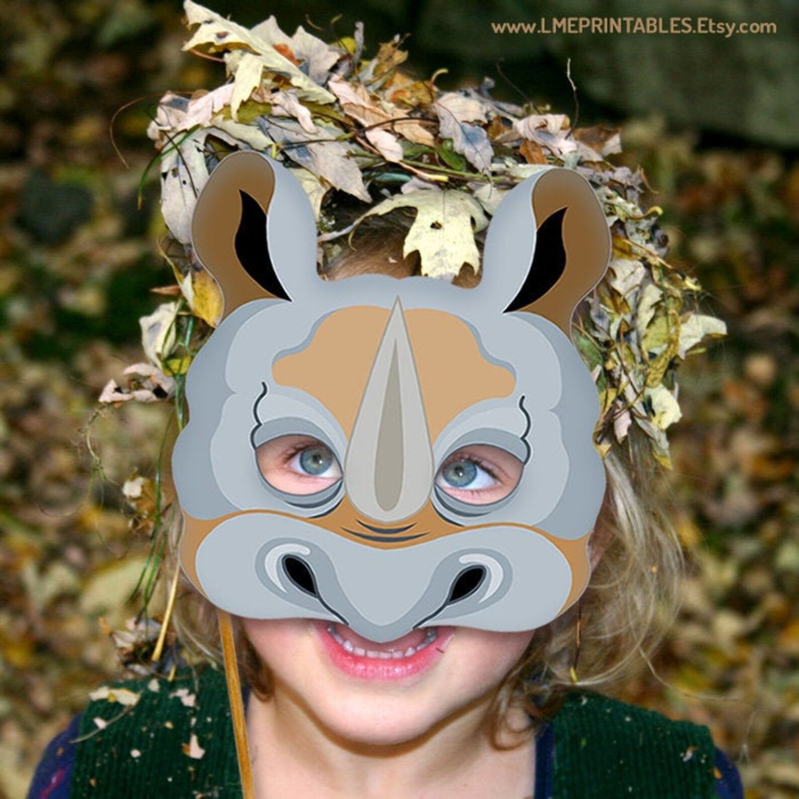 Rhino Printable Mask Gray Rhinoceros DIY Animal Masks Booth Etsy