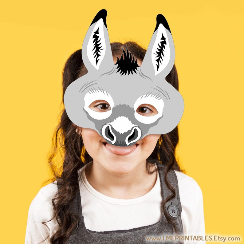 Donkey Mask Colour In Donkey Printable Mask Costume Halloween Wild Ass Mule Gray Horse Animal ...
