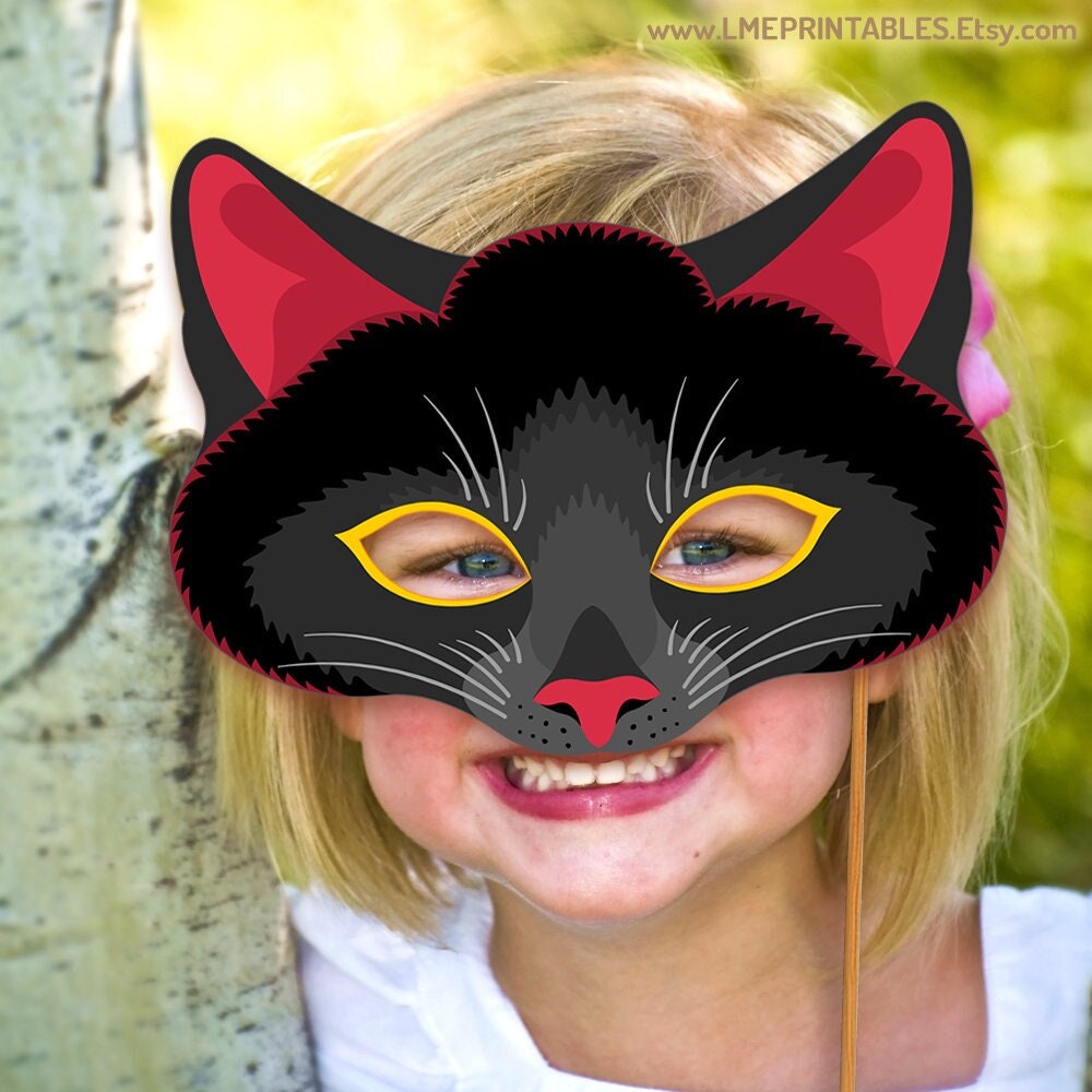 Maschera gatto nero stampabile Halloween Party Costume Animale domestico  Modello spettrale felino gattino Carnevale gattino Mestiere di carta Photo  Booth Masquerade -  Italia