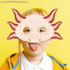 Axolotl Mask Printable PDF Paper Halloween Costume Template Salamander Albino Amphibian Pool Party Lake Acuatic Animal Kids Adults DIY Fish image 9