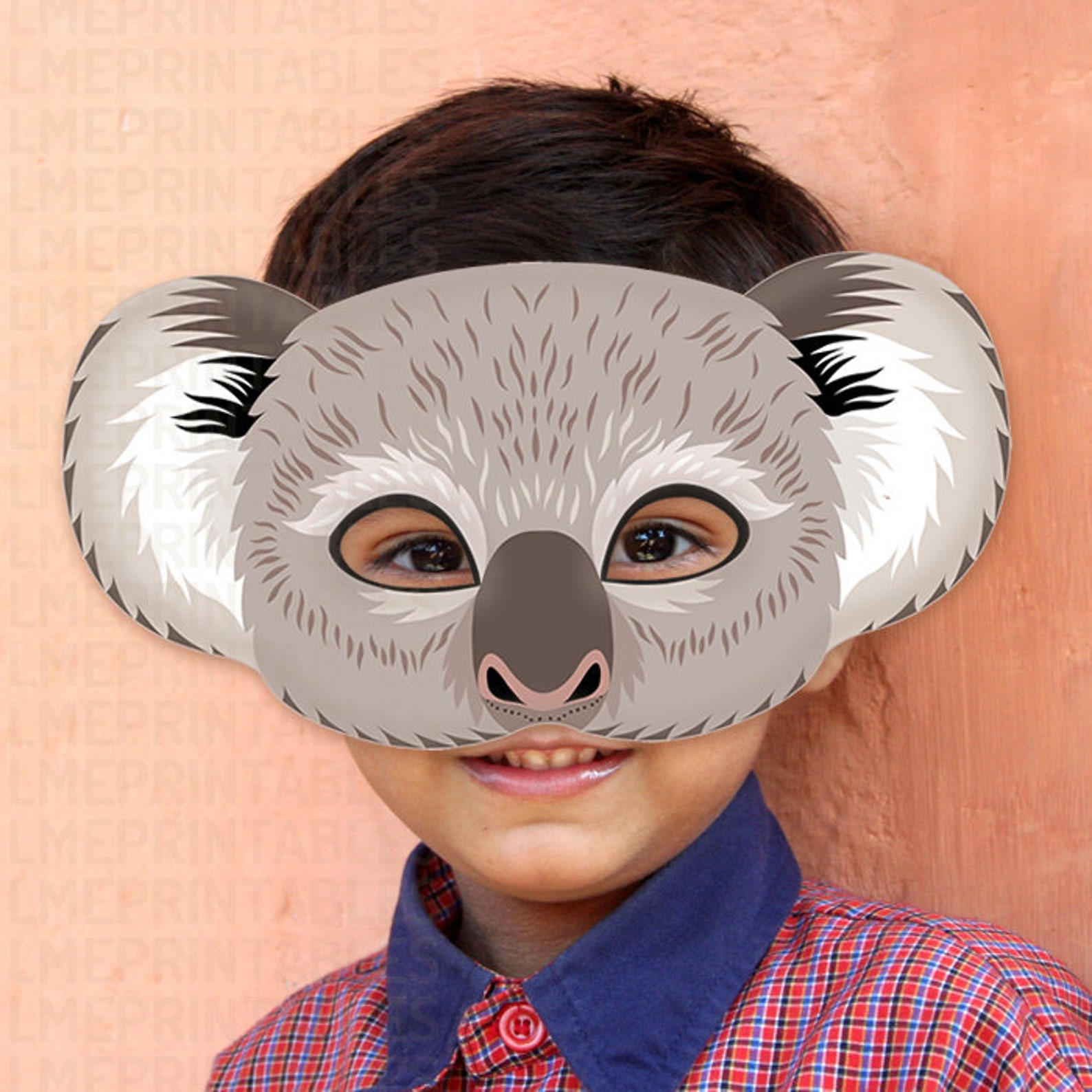 Koala Printable Mask Gray Bear DIY Animal Masks Booth Prop Etsy