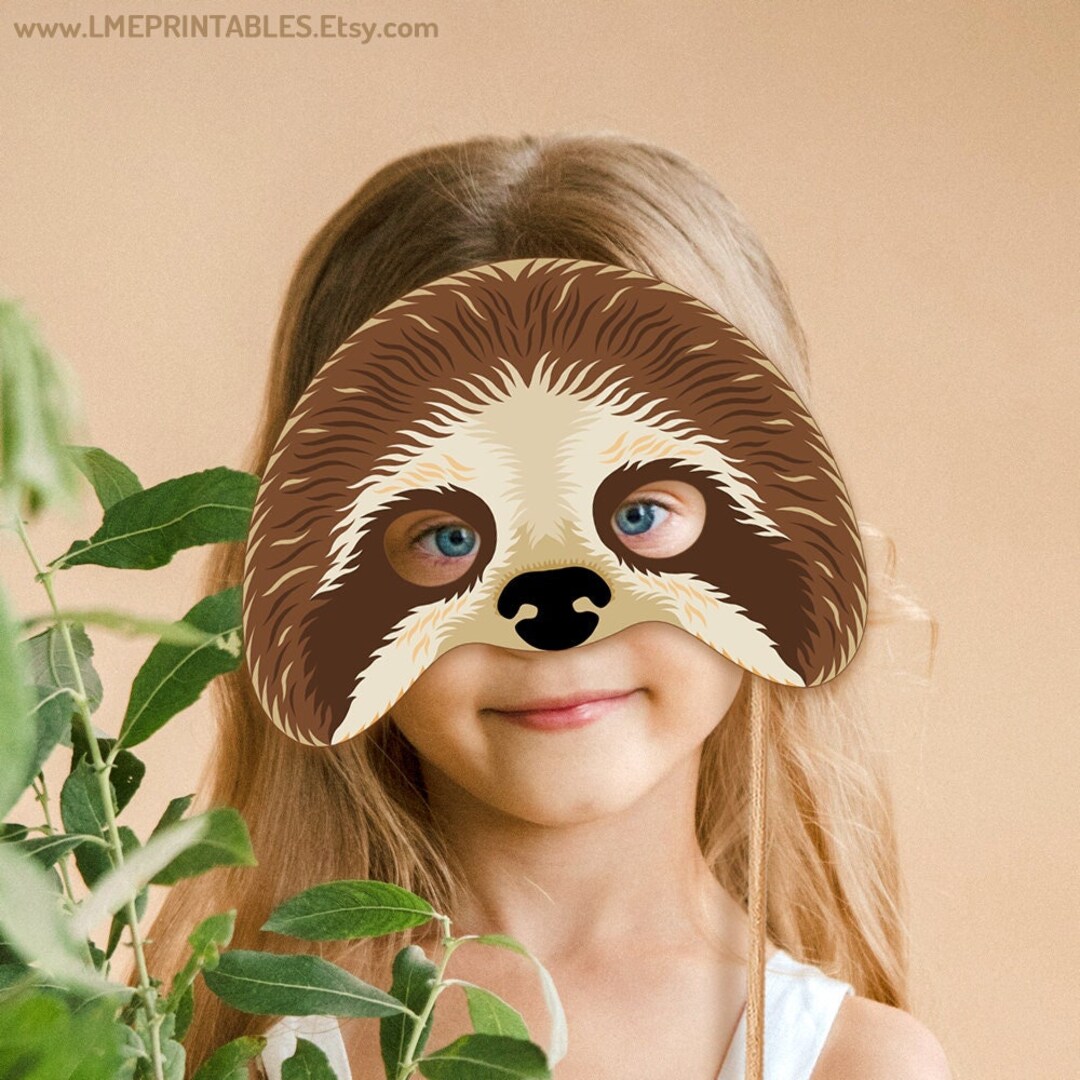 Sloth Mask Printable Halloween Costume Animal Masks Party Booth Prop ...