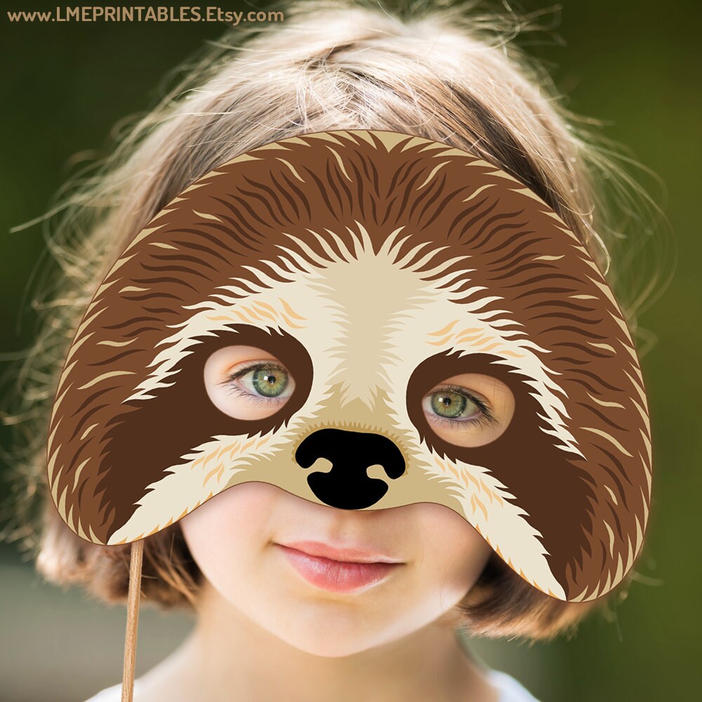 Sloth Mask Printable Halloween Costume Animal Masks Party Booth Prop ...