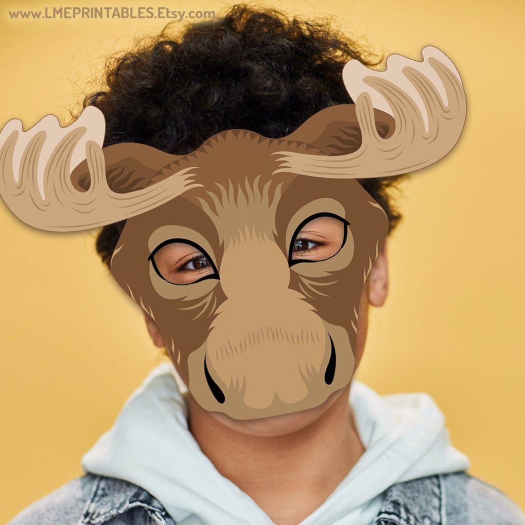 Moose Mask Printable Halloween Costume Woodland Party Animal Masks Reindeer Deer Stag Forest ...