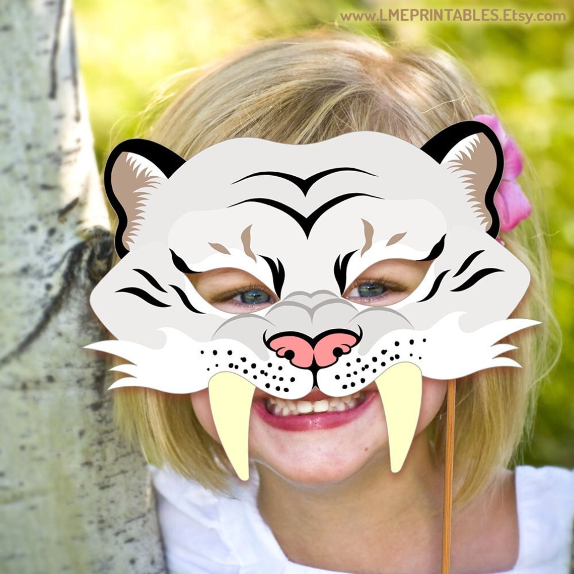 White Saber Tooth Tiger Mask Printable Halloween Costume - Etsy