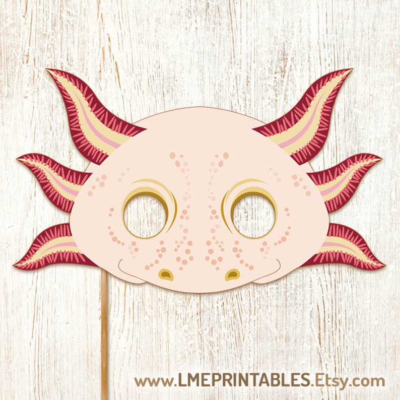 Axolotl Mask Printable PDF Paper Halloween Costume Template Salamander Albino Amphibian Pool Party Lake Acuatic Animal Kids Adults DIY Fish image 2