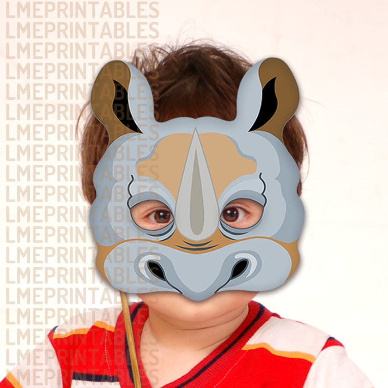 Rhino Printable Mask Gray Rhinoceros DIY Animal Masks Booth Etsy