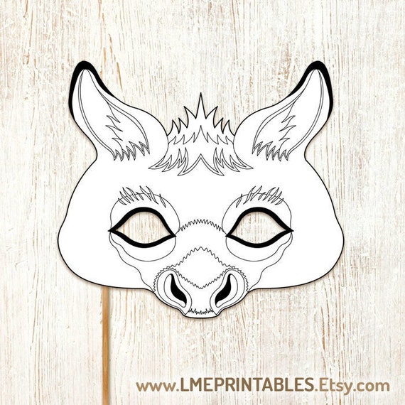 Donkey Coloring Mask Printable Colouring Animal Farm Halloween Etsy