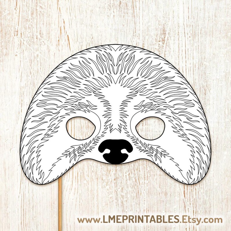 Sloth Mask Colour In Sloth Coloring Mask Printable Halloween Costume Carnival Animal Mask ...