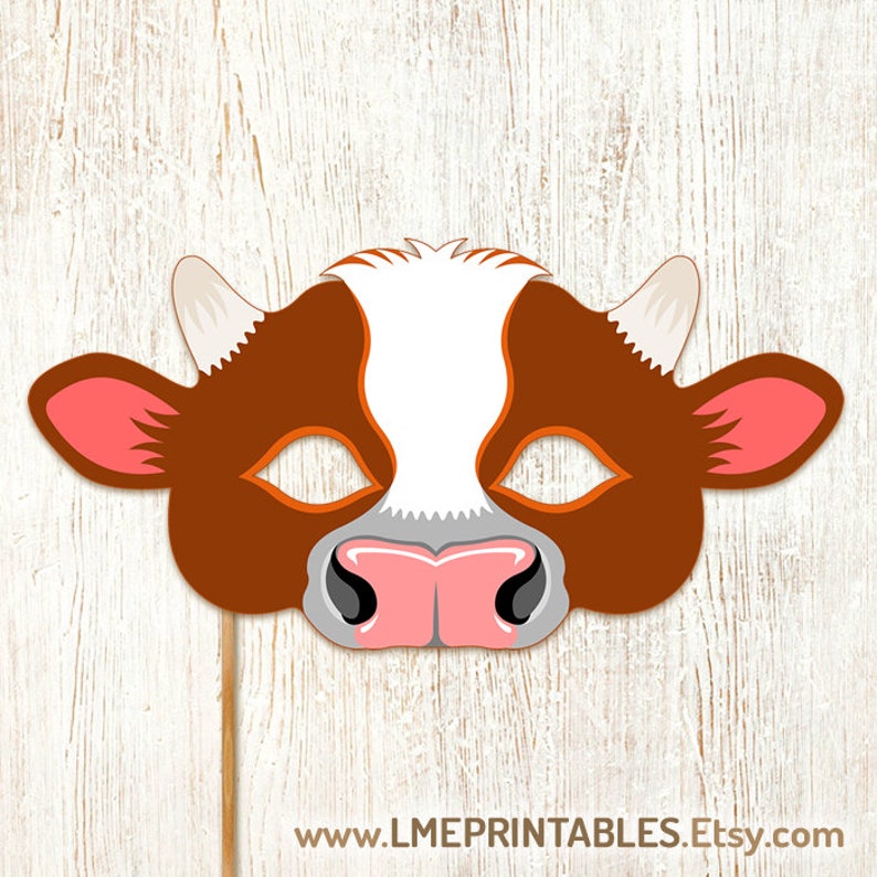 Cow Mask Printable Costume Calf Halloween Brown White Mask Etsy