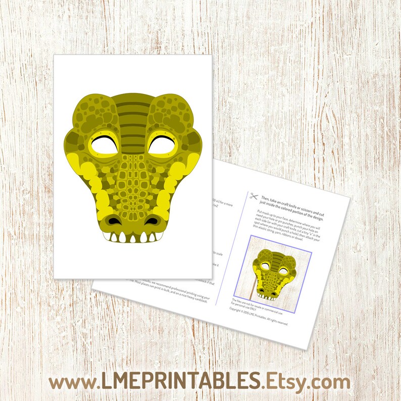 Crocodile Printable Mask Reptile DIY Costume Halloween Green Animal Mask Alligator PDF Photo ...