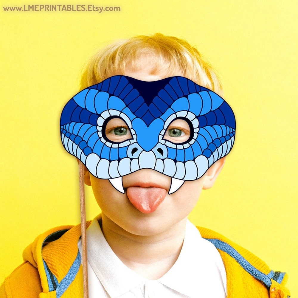 Máscara de serpiente para colorear, disfraz de Halloween imprimible, juego de actividades