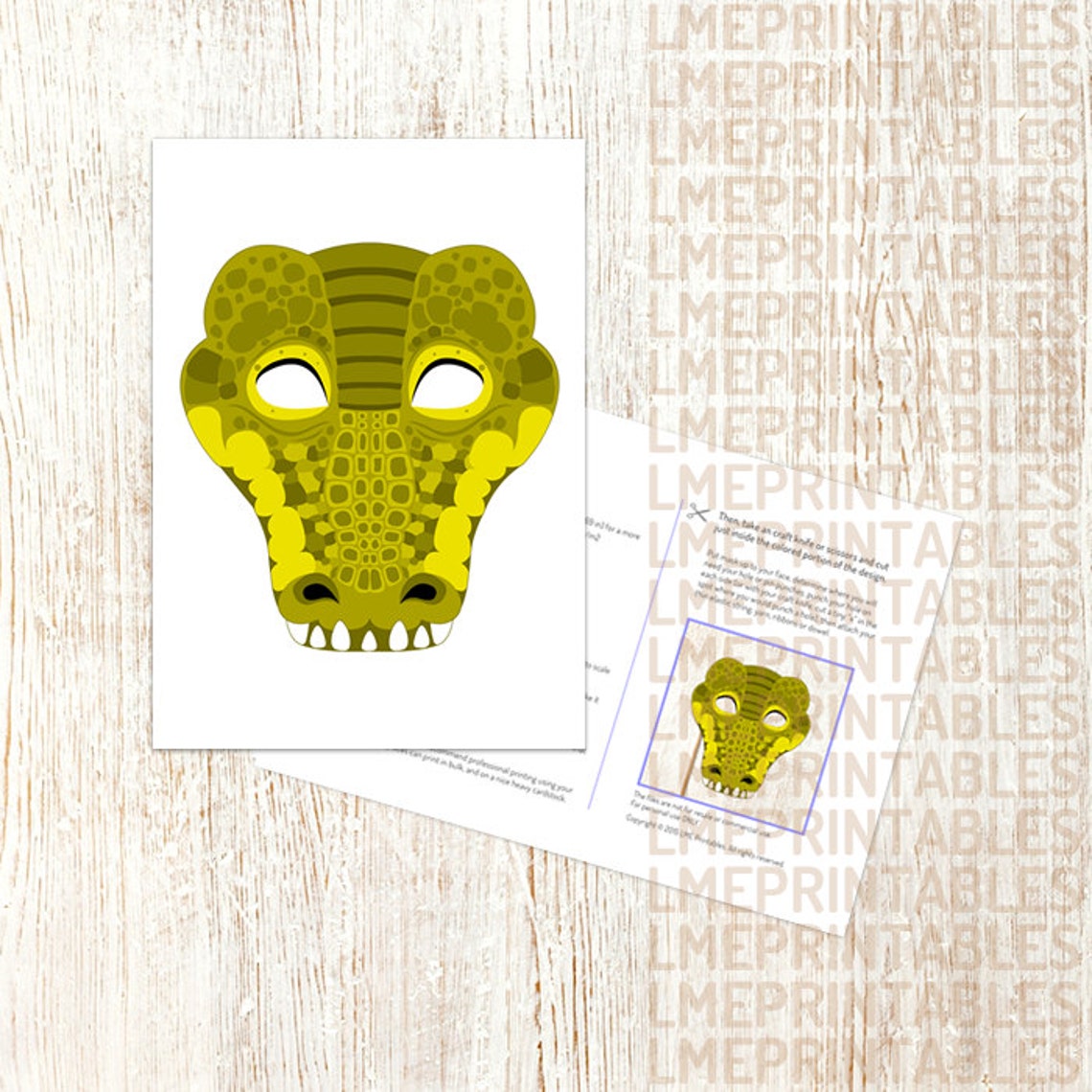 Crocodile Printable Mask Reptile Green DIY Animal Masks Booth | Etsy