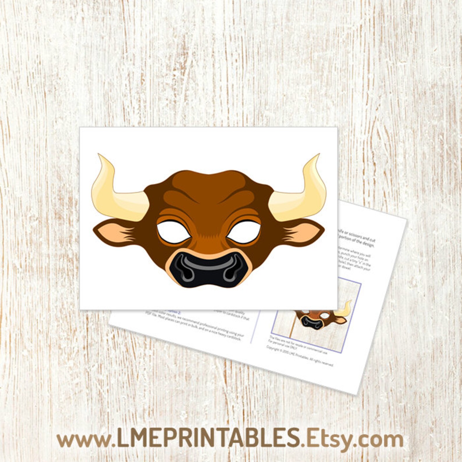 Bull Printable Mask Ox Halloween Costume DIY Brown Buffalo - Etsy