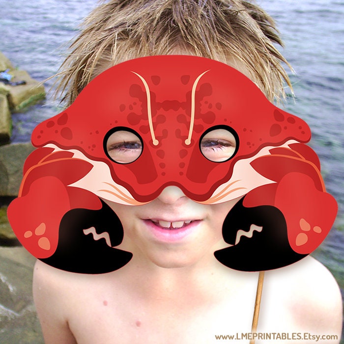 Red Crab Mask Printable Halloween Animal Masks Costume Pool Etsy