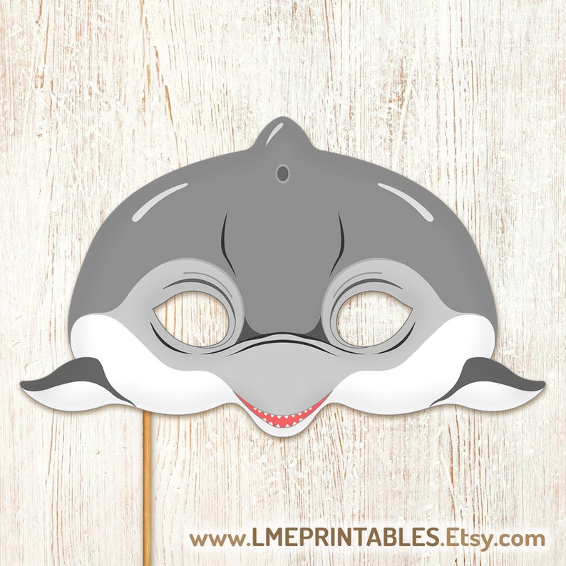 Dolphin Printable Mask Halloween Costume Pool Party Beach Sea Ocean Animals Acuatic Whale DIY Animal Masks Photo Booth Children Adult Kids image 2