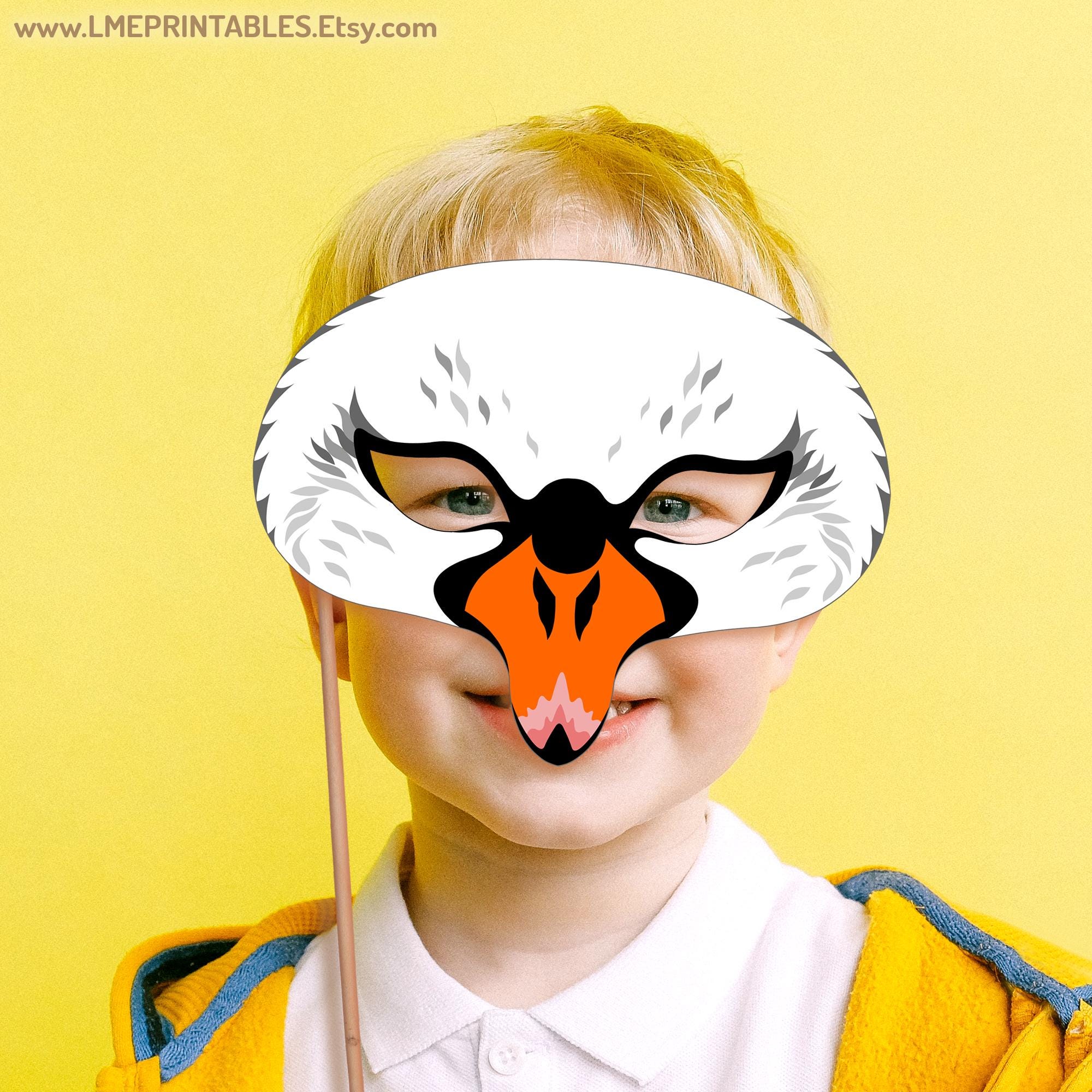 Swan Mask Printable Costume White Bird Halloween Bday Party Goose ...