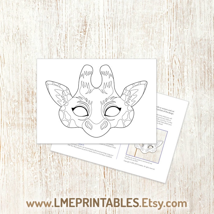 Giraffe Coloring Mask Printable Halloween Costume DIY Safari Jungle ...