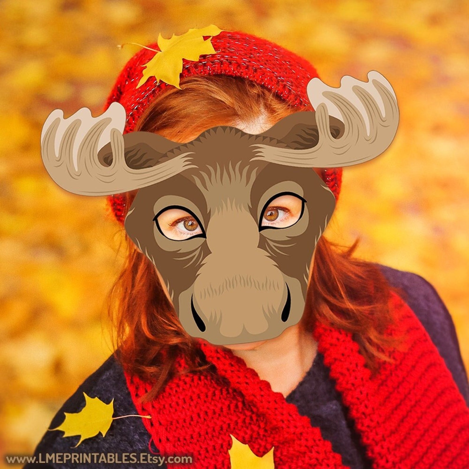 Moose Mask Printable Halloween Costume Woodland Party Animal Masks Reindeer Deer Stag Forest ...