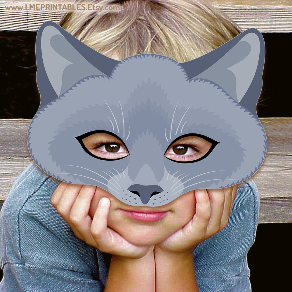 Russian Blue Cat Printable Mask Halloween Party Costume Animal Etsy