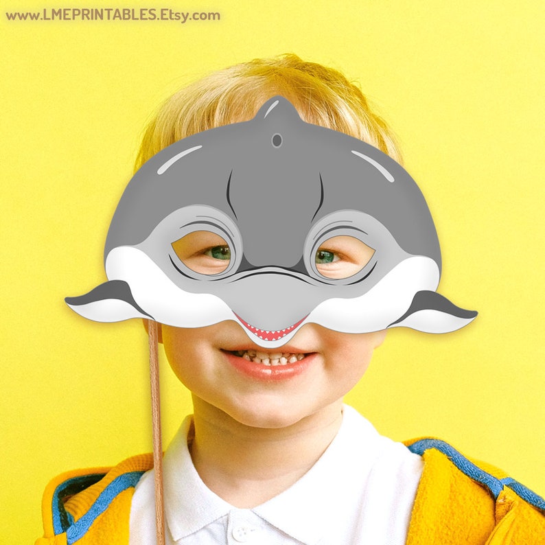 Dolphin Printable Mask Halloween Costume Pool Party Beach Sea Ocean Animals Acuatic Whale DIY Animal Masks Photo Booth Children Adult Kids image 7