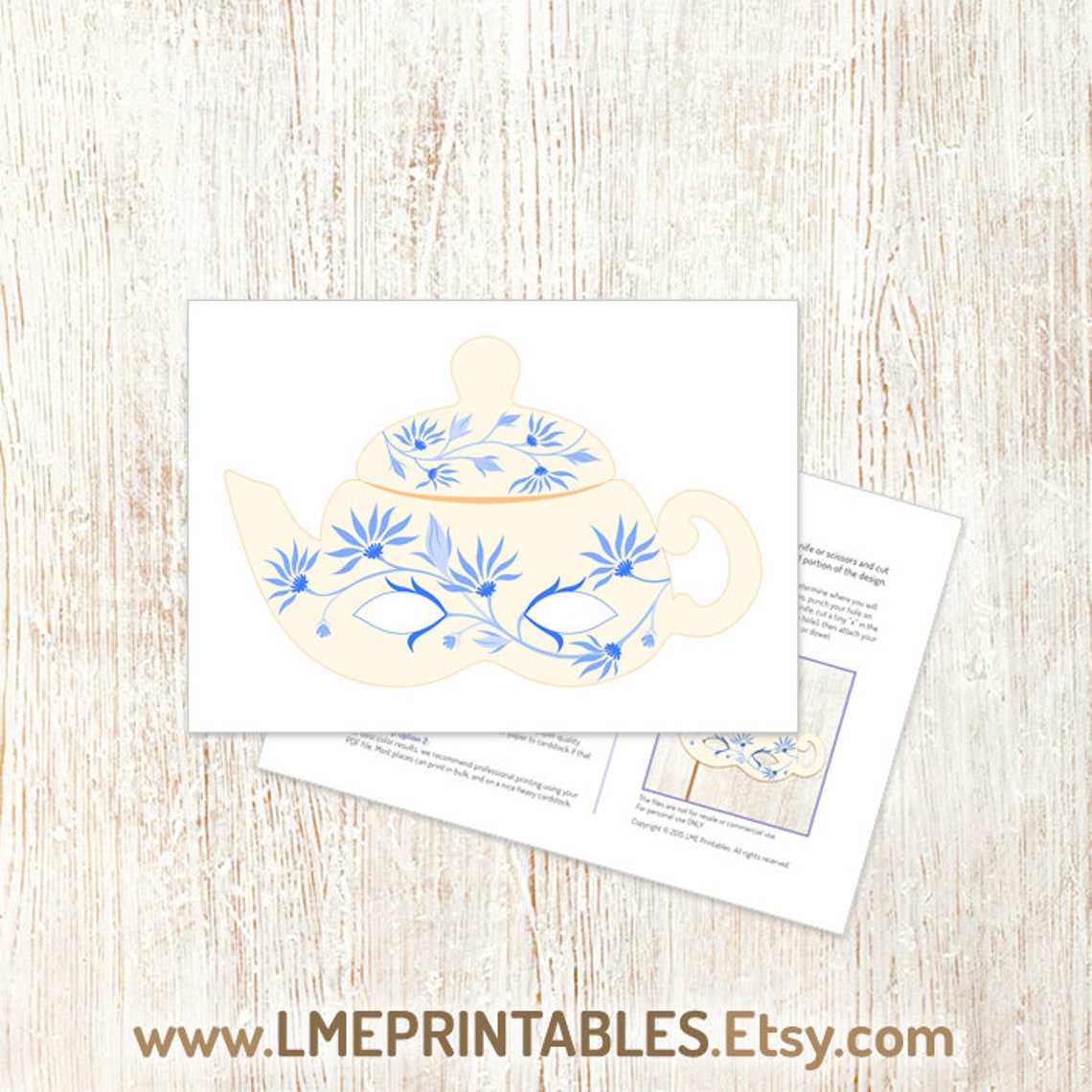 Tea Time Printable Mask Party Teapot Halloween Costume Role Etsy