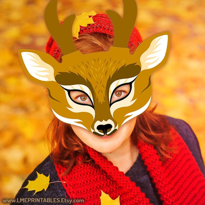 Deer Mask Party Printable Halloween Reindeer New Year Eve Party Christmas Costume Woodland Animal Masks Stag Forest Carnival Birthday Xmas image 5