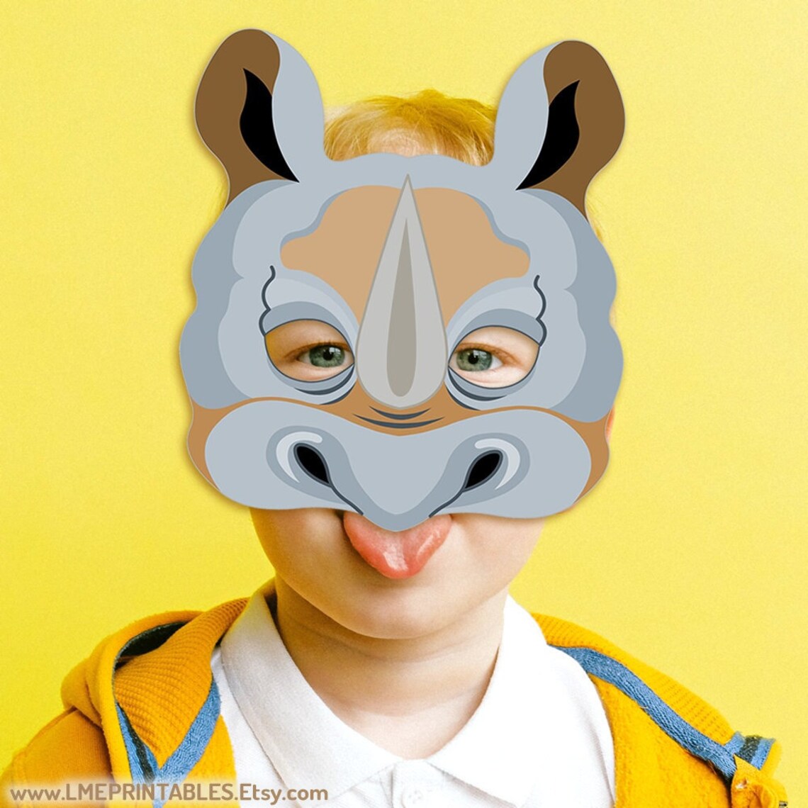 Rhino Mask Printable Halloween Costume Rhinoceros Gray Wild Etsy