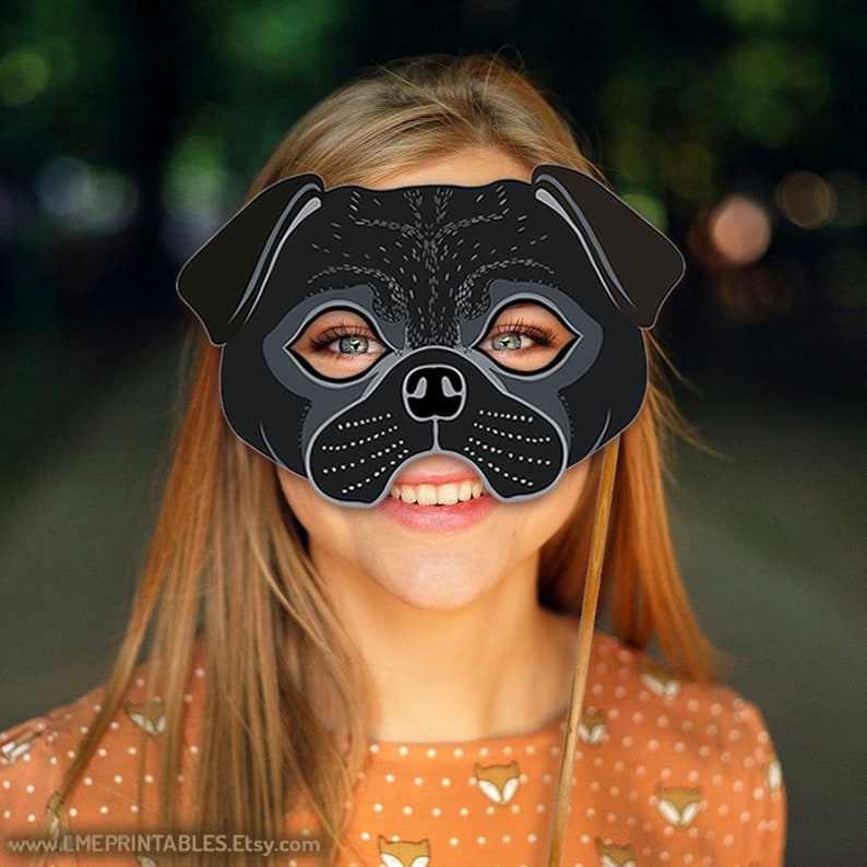 Black Pug Dog Mask Printable Halloween Carlin Mops Dutch - Etsy