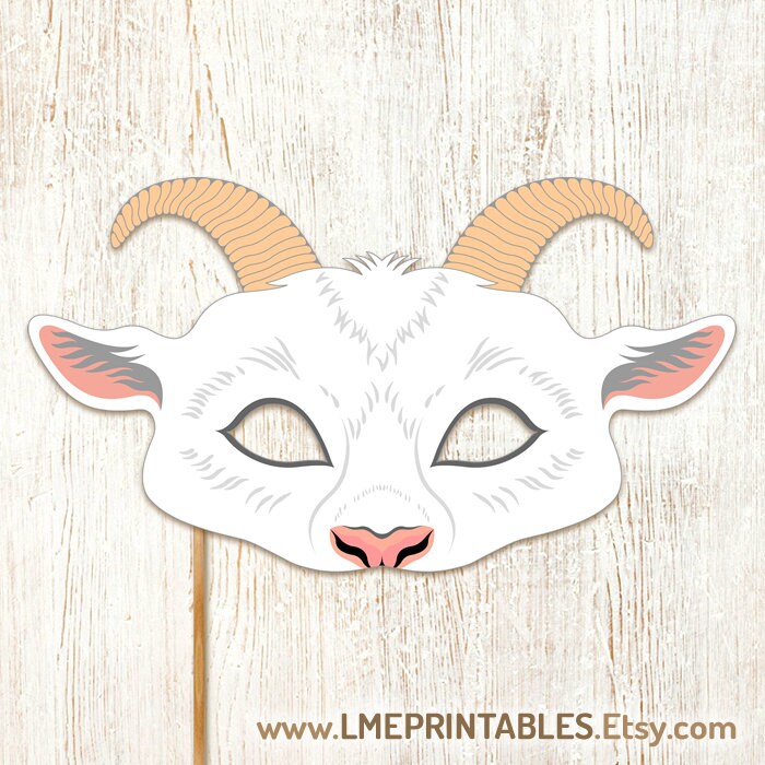 White Goat Printable Mask Halloween Costume Nanny Goat Animal Etsy