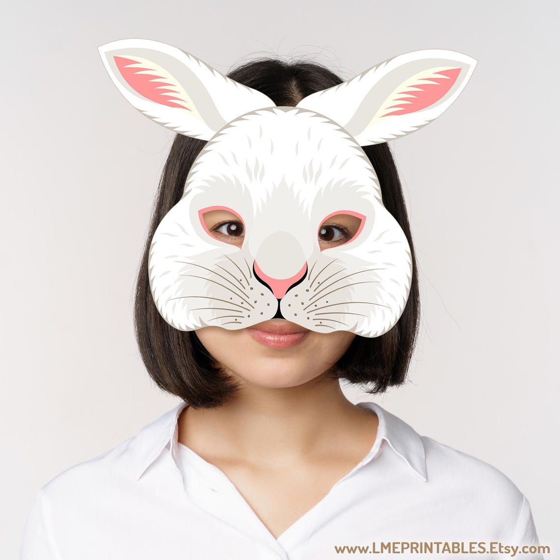 White Rabbit Mask Printable Costume Easter Paper Bunny Halloween Hare ...