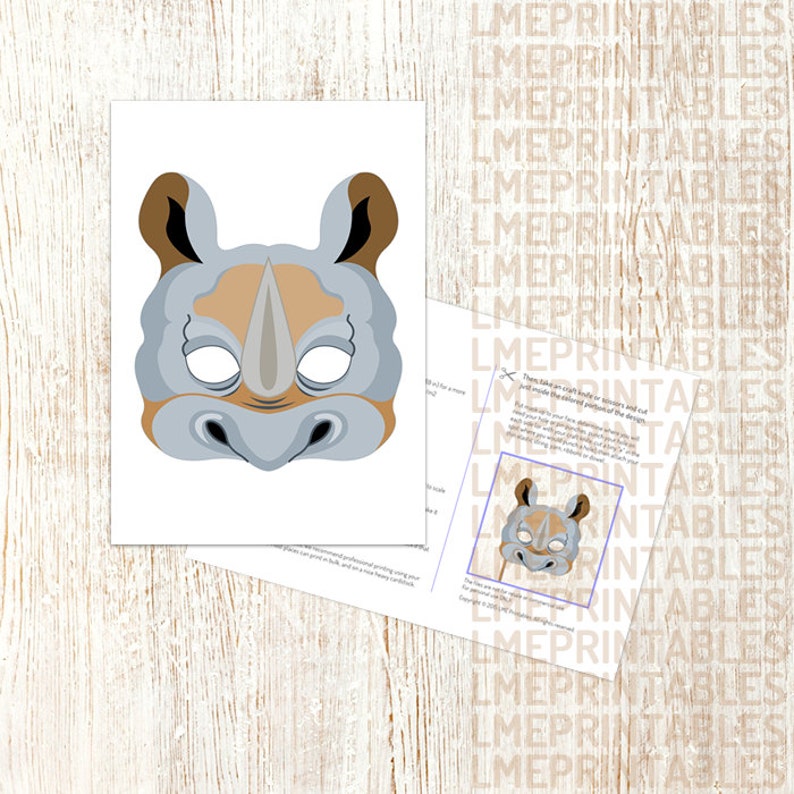 Rhino Printable Mask Gray Rhinoceros DIY Animal Masks Booth Etsy