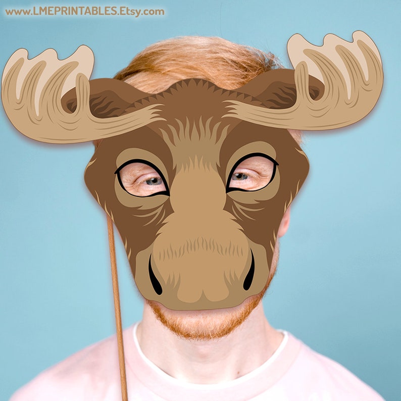 Moose Mask Printable Halloween Costume Woodland Party Animal Masks Reindeer Deer Stag Forest ...