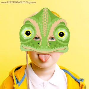 Kameleon afdrukbaar masker Halloween kostuum reptiel hagedis PDF papieren masker DIY dierlijke gekko leguaan verjaardagsfeestje spel aankleden kind volwassen slang afbeelding 5