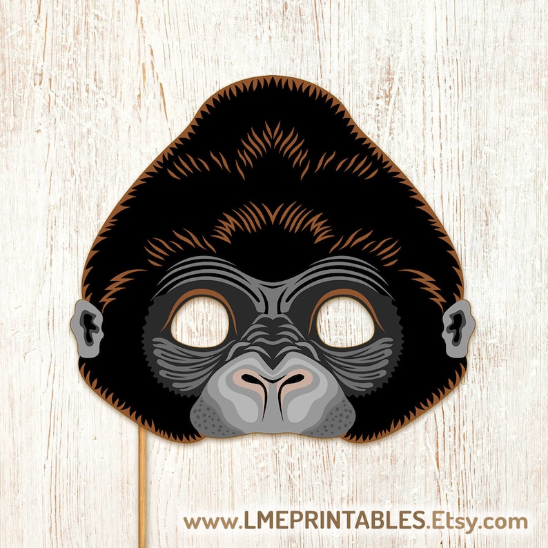 Gorilla Mask Printable Animal Monkey Johnny Sing PDF King Kong Halloween Chimpanzee Costume Kid Adult Party Birthday Carnival Masquerade DIY image 2