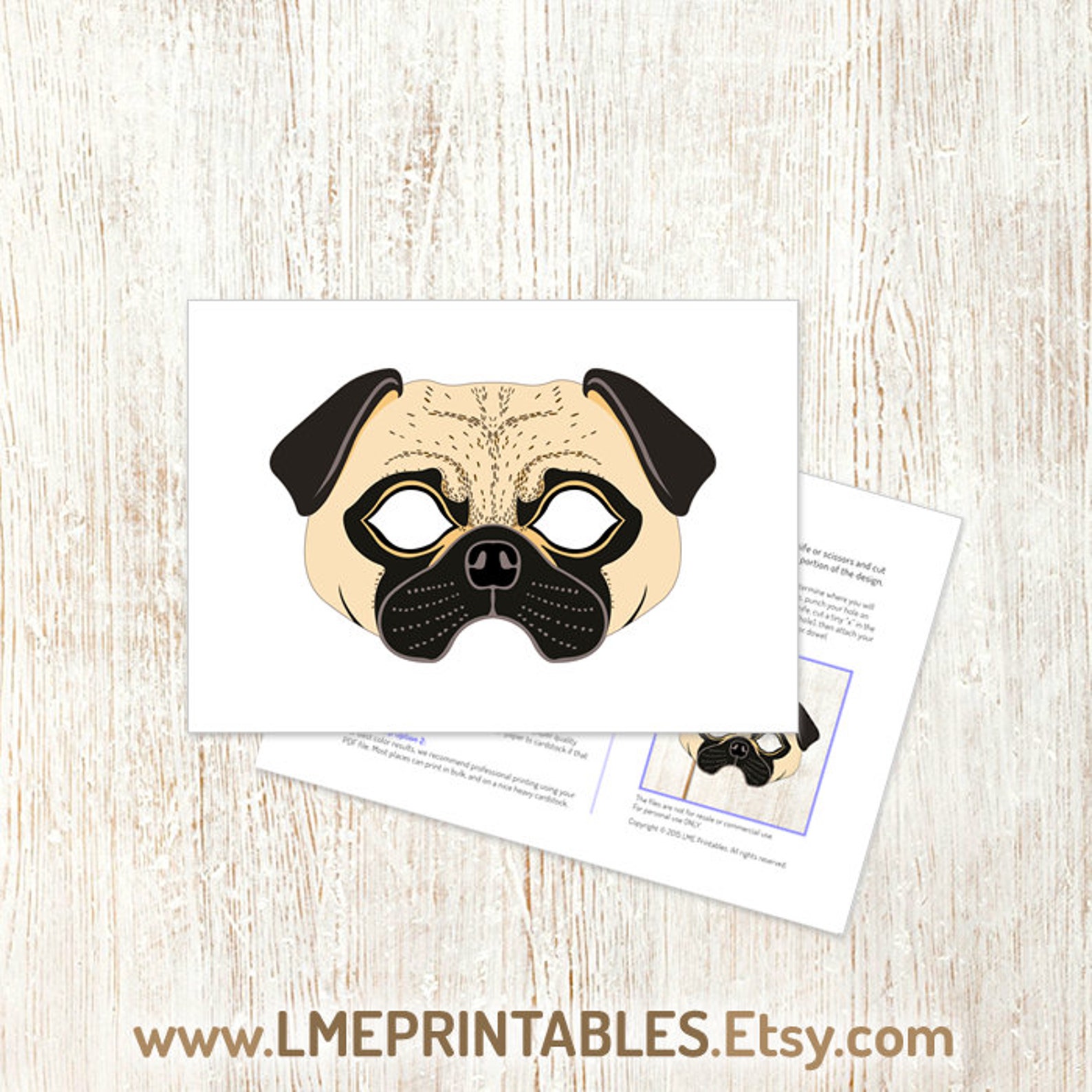 Pug Dog Mask Printable Costume Fawn Carlin Mops Dutch Bulldog Mastiff ...