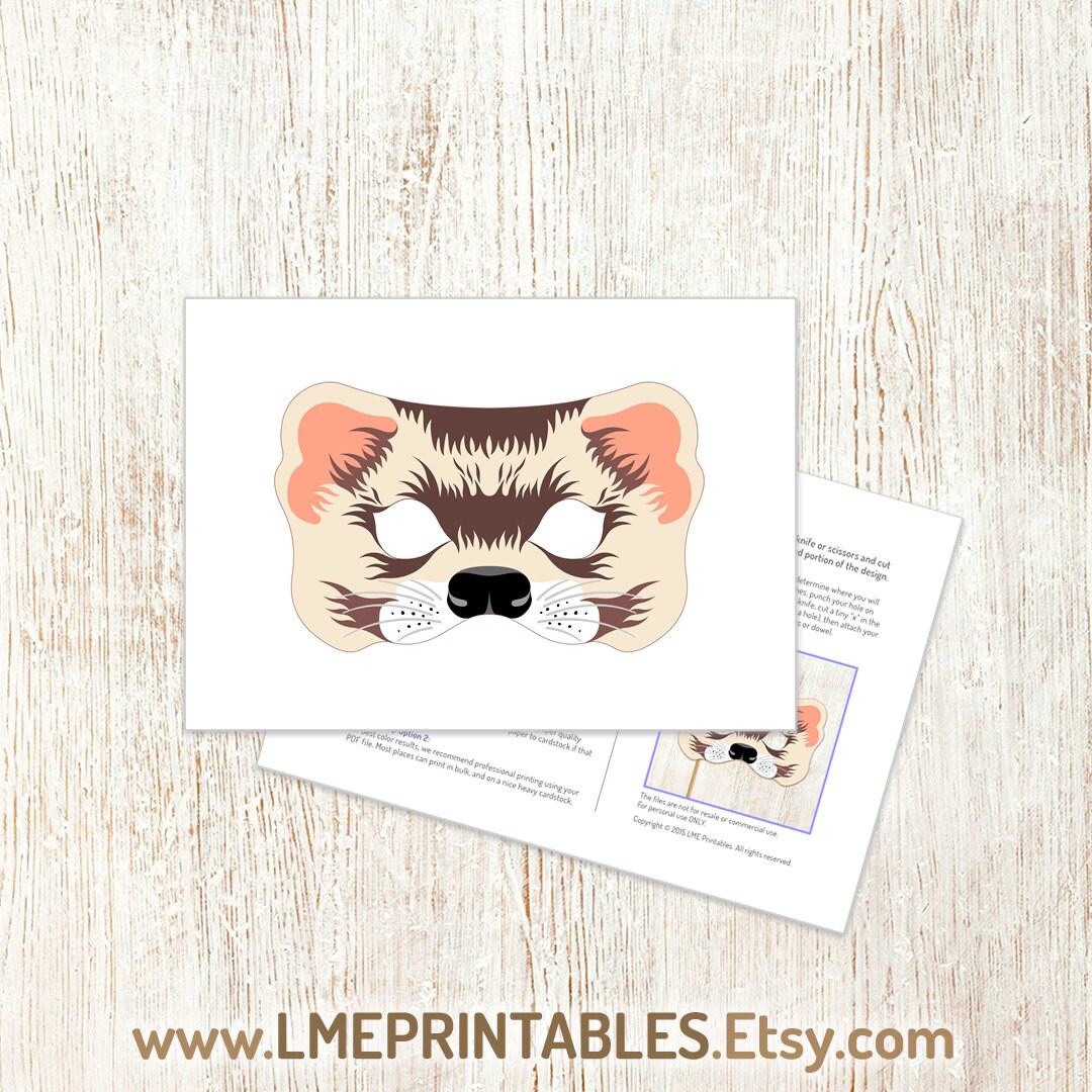 Ferret Mask Printable Weasel Rodent Halloween Costume Castor Woodland Animal Masks Groundhog ...