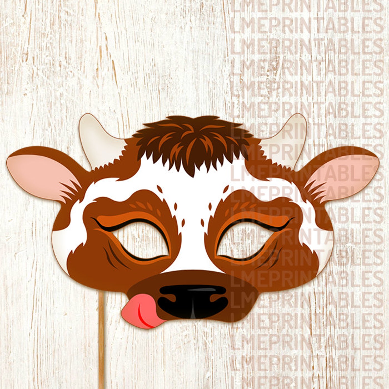 Cow Mask Printable Brown White Animal Farm Heifer Animals Etsy