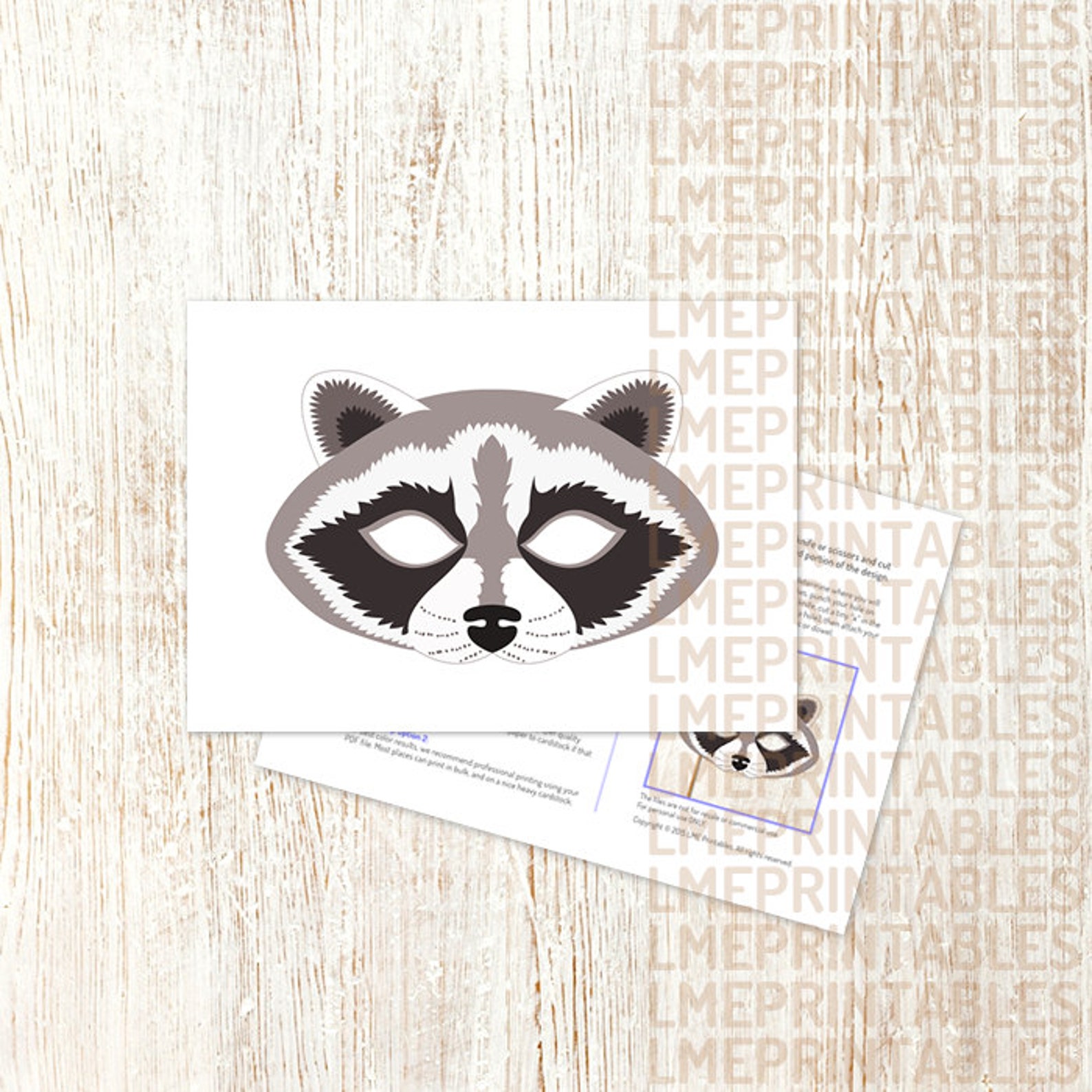 Raccoon Mask Printable Animal Masks Woodland Animals Childrens | Etsy