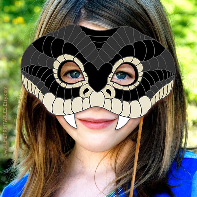 Black Mamba Snake Printable Mask DIY Costume Reptile Lizard Halloween Animal Funny Mask Photo Booth Birthday Party Game Kid Adult Masquerade image 5