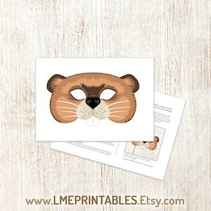 Beaver Printable Mask Castor Rodent Halloween Costume Woodland Animal Marmot Groundhog Punxsutawney Phil Woodchuck Otter Party Kid Adult image 4