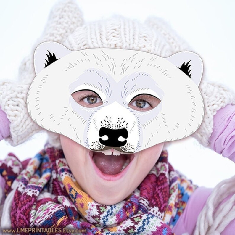 Polar Bear Mask Printable Costume Halloween White Ice Bear - Etsy