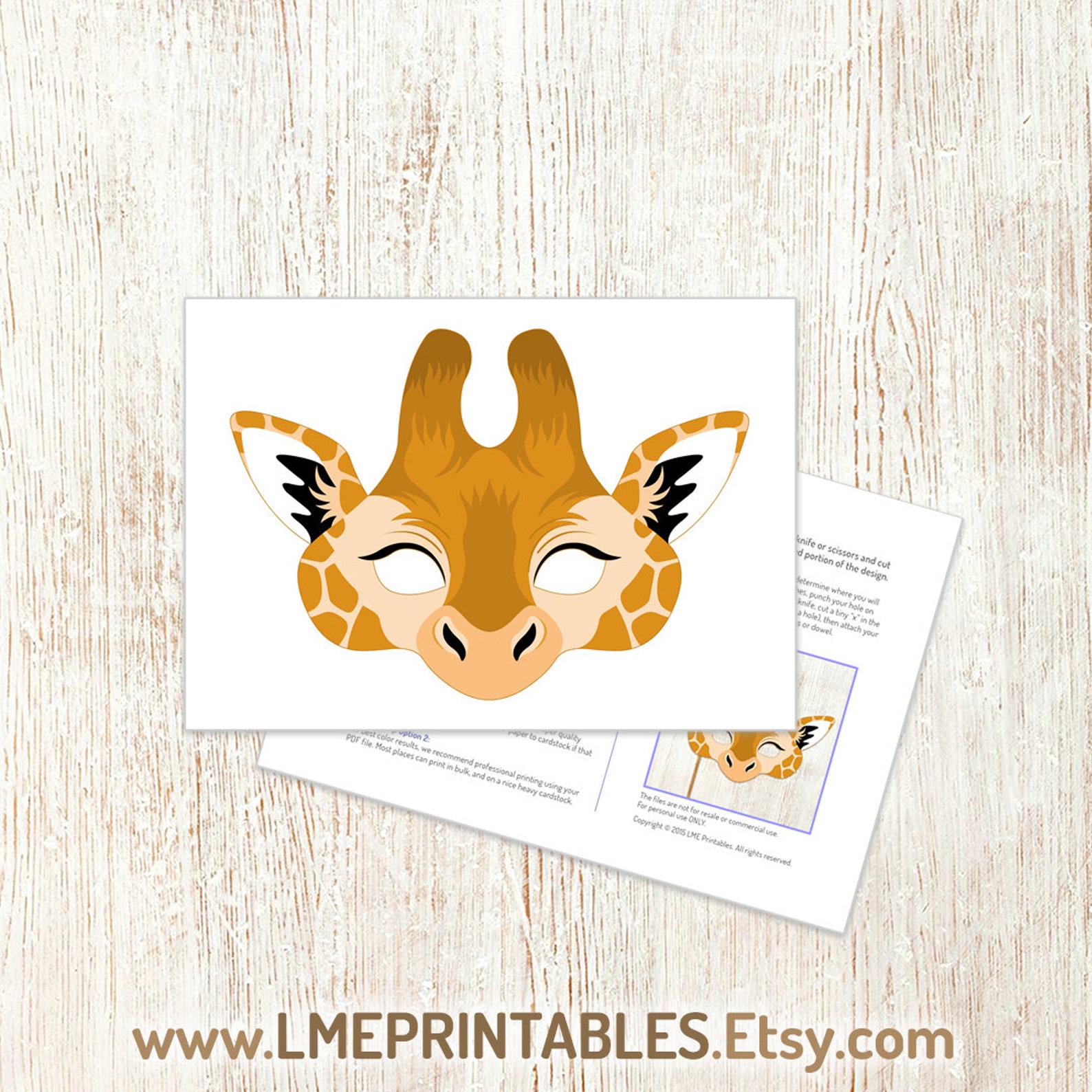 Giraffe Printable Mask Halloween Costume Safari Jungle Animals Melman