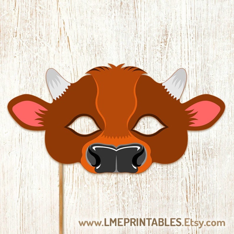 Cow Printable Mask Costume Halloween Brown Animal Farm Heifer Etsy