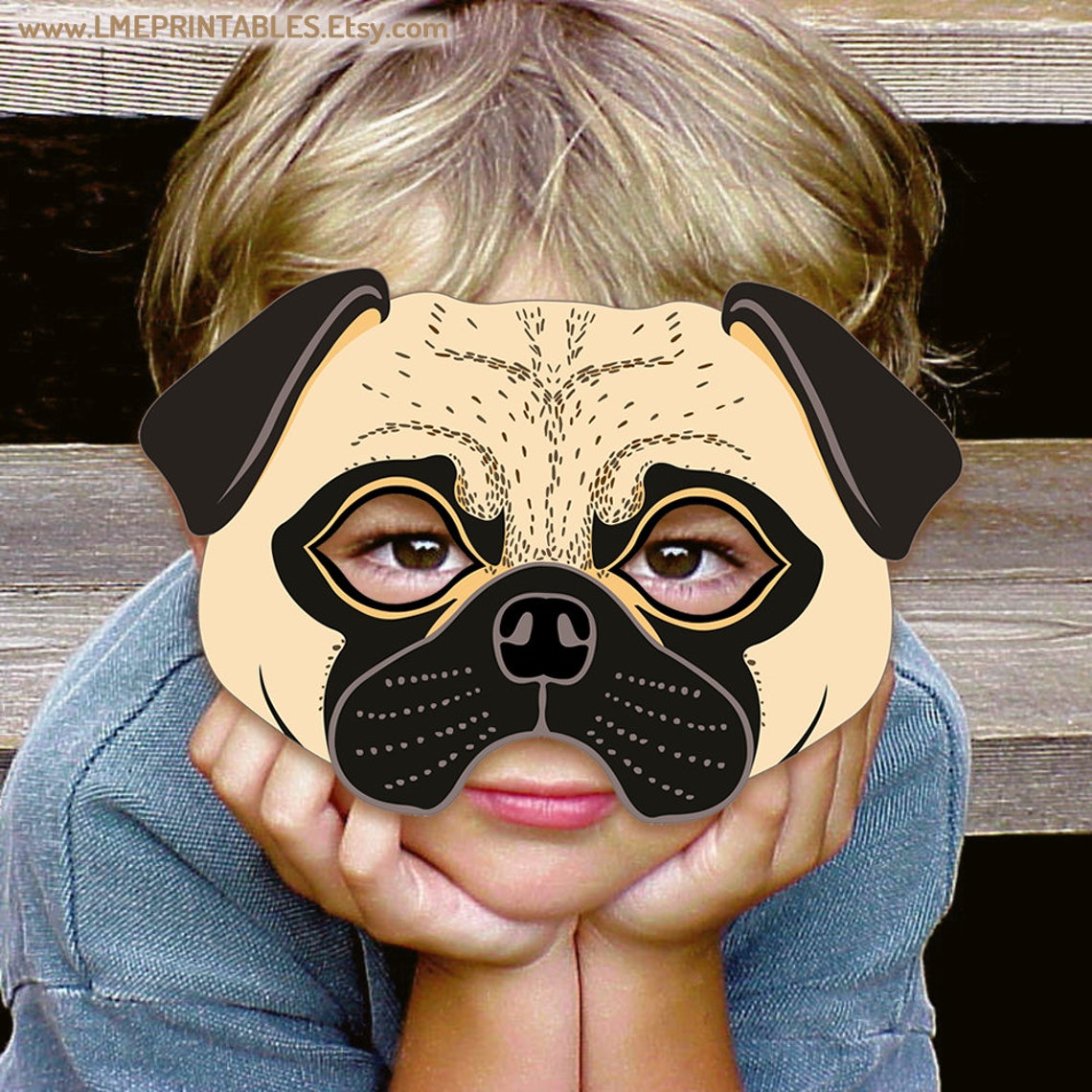 Pug Dog Mask Printable Costume Fawn Carlin Mops (Download Now) - Etsy
