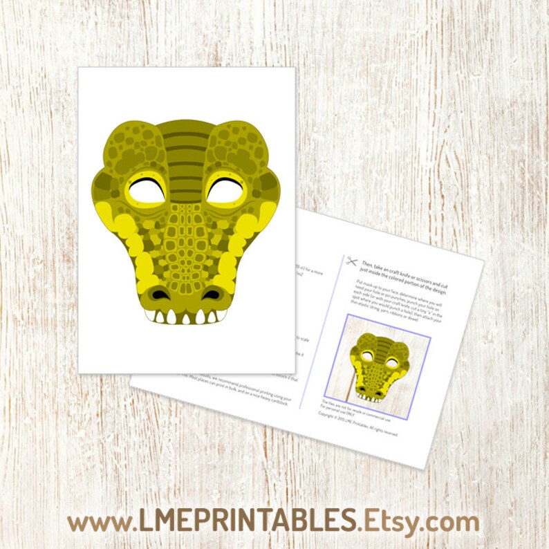 Crocodile Printable Mask Reptile DIY Costume Halloween Green - Etsy