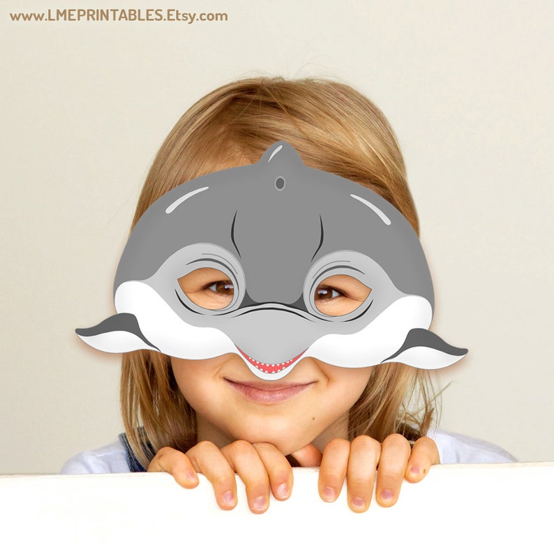 Dolphin Printable Mask Halloween Costume Pool Party Beach Sea Ocean Animals Acuatic Whale DIY Animal Masks Photo Booth Children Adult Kids image 3