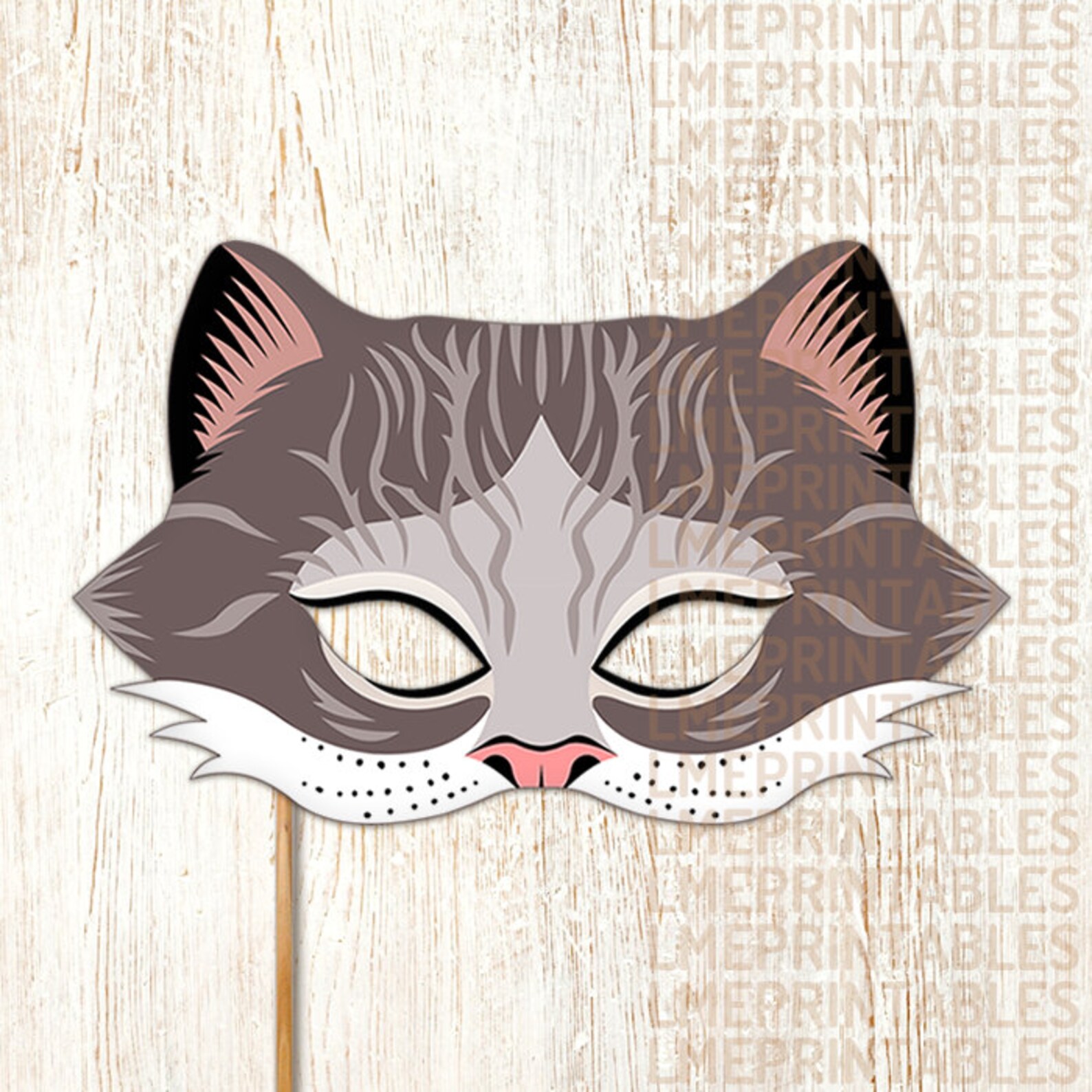 Cheshire Cat Mask Grey Tabby Printable Gray Animal Masks | Etsy